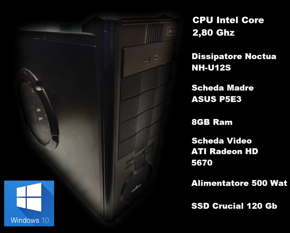 PC COMPUTER Intel Core 2,80 Ghz Ram 8GB SSD 120GB Radeon 5670 Noctua Windows 10 - Immagine 1 di 4