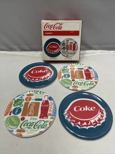 Coca Cola Coke Coasters Set Of 4 4” Bottle Top & Logo Design By Gibson Plastic - Picture 1 of 4