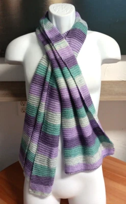Handmade Knitted Lavendar Turquoise Scarf Mens Womens Neckwarmer 54x14in Striped - Image 1 of 4