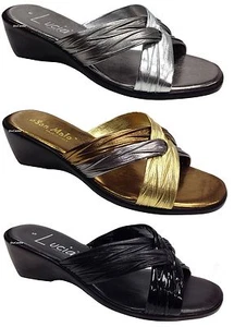 Boulevard X Over Mule Sandal Wedge Mule Italian Made Summer Silver Fashion Shoes - Picture 1 of 4