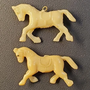 1930-40's HORSE (x2) Celluloid Gumball Machine Charm Prize Metal Loop - Picture 1 of 2