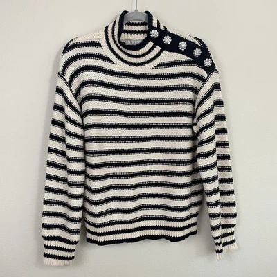 J.Crew Jeweled Mock Neck Lambs Wool Striped Sweater Size Medium - Image 1 of 4