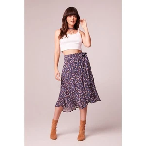 Band Of The Free Floral Wrap Skirt M Purple Smock Tie Waist Ruffle Flowy Boho - Picture 1 of 10