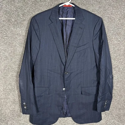 Chaqueta Isaia Para Hombres 44L Azul Marino Rayas Lana Blazer Abrigo Deportivo Nueva Base S Foto 1 de 4