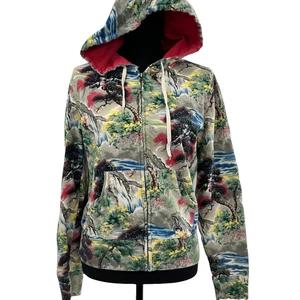 Sudadera con Capucha Lucky Brand "Waterfalls" Arte Paisaje Japonés Talla Pequeña Suéter Capucha - Imagen 1 de 10