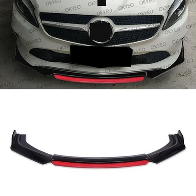 For Mercedes-Benz A200 A220 Gloss Black Red Front Bumper Lip Spoiler Splitter - Image 1 of 4
