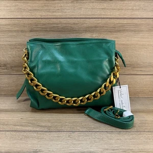 NUEVO Bolso Bandolera Viola Castellani Italiano Cuero Verde Grueso Cadena - Imagen 1 de 8