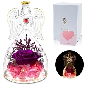 Preserved Rose Angel Gifts for Women, Glass Angel with Real Rose Inside, Mom ... - Picture 1 of 6