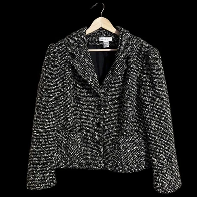 Abrigo Blazer Chaqueta Newport News Mezcla Lana 16W Negro Marfil Manchas Forrado Foto 1 de 4