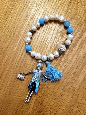 Armband mit Perlen und Strass Dame Quaste türkis weiß silber - Modeschmuck - Bild 1 von 3