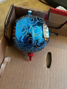 OWC Old World Weihnachtsschmuck Jumbo dreifacher Einzug Reflektor blau mundgeblasenes Glas - Bild 1 von 2