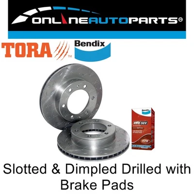2 Front Slotted Disc Rotor for Hilux 4x4 KUN25 KUN26 GGN25 Bendix Brake Pads - Image 1 of 4