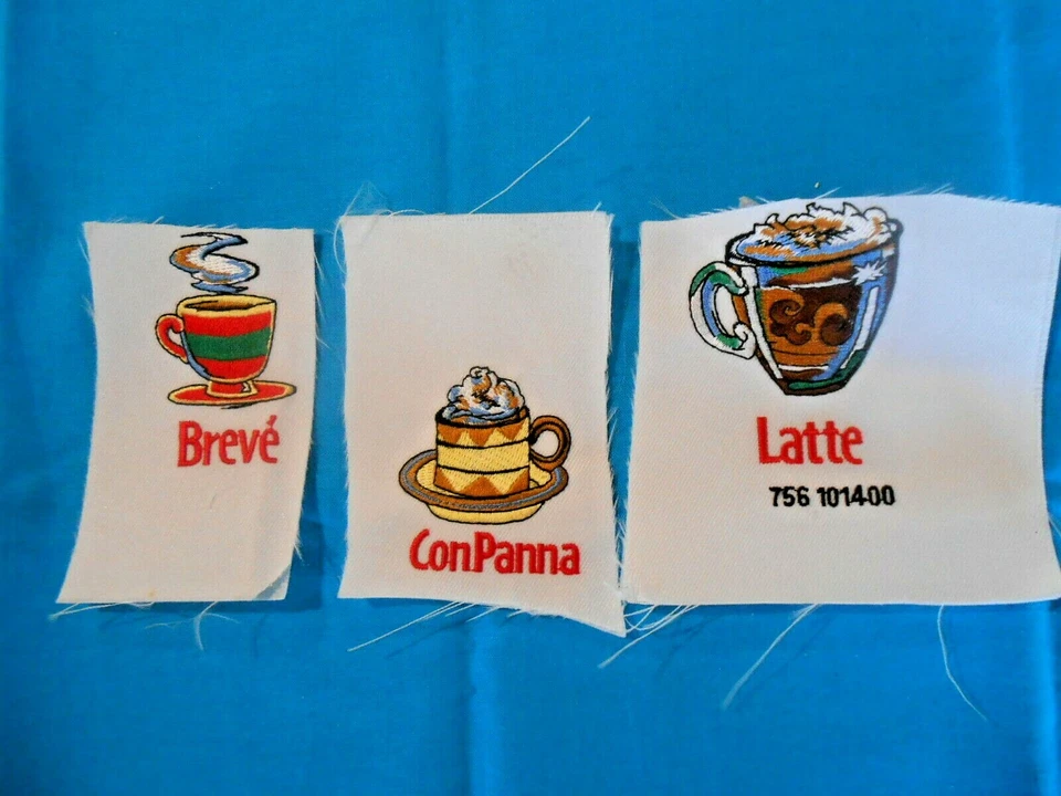 Lot of 3 coffee themed sew on embroidered appliques        Free s&h          - Image 1 of 1