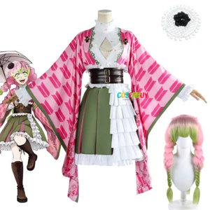 Anime Cazador de Demonios Kanroji Mitsuri Disfraz Peluca Vestido Halloween Joyería - Imagen 1 de 13