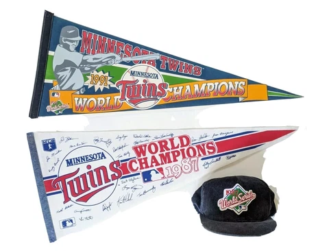 Vintage Minnesota Twins Bundle Flags + Corduroy Hat 1987 1991 Cover