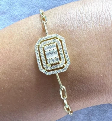 Lab Created Paper Clip Link Chain Diamond Bracelet 14k Yellow Gold Plated 3ct - Image 1 of 3