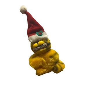 Vtg Garfield Plush Mini Clip Christmas Hat Swivel Head Rare 1981 Jingle Bell - Picture 1 of 9