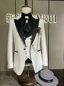 White Mens Tuxedo Wedding Suits Premium Peak lapel Formal Groom Party Prom Suits - Picture 1 of 9