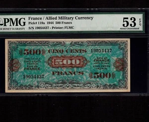 Francia 500 Franchi 1944 P-119a * PMG AU 53 EPQ * Raro * - Foto 1 di 2