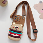 For Iphone Samsung 3D Hamburg Bear Crossbody Wallet Case Stand Strap Phone Cover