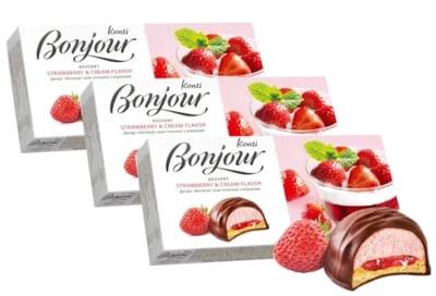 BONJOUR ДЕСЕРТ КЛУБНИКА И СЛИВКИ суфле печенье джем в шоколаде сделано Украина - Изображение 1 из 4