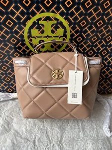 AUTH NWT $678 Tory Burch Willa Quilted Logo Small Backpack In Roasted Almond - Picture 1 of 9