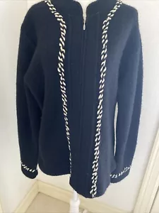 Carole Little Wool Zip Career Jacket Size XL Black Career Braided Detail - Picture 1 of 8