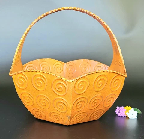 Vintage -Bright Orange - Storage, Harvest Basket-Metal Bask- Excellent Condition Cover