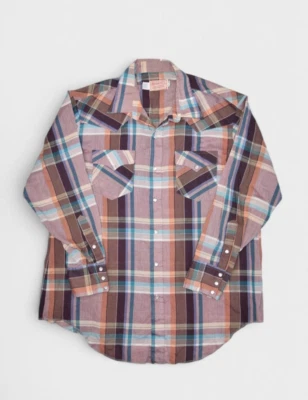 Vintage H Bar C Shirt Mens 17.5 Western Pearl Snap Plaid Long Sleeve Ranchwear - Изображение 1 из 4