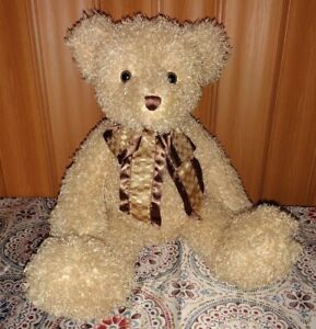 Kellytoy Tan Teddy Bear Stuffed Animal 19" Fuzzy Furry w Brown Bow Plush Large G