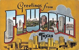 H870    FT. WORTH,  TX.    LARGE LETTER LINEN     POSTCARD, - Picture 1 of 2