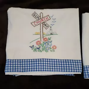 Days of Week Embroidered Kitchen Crossroads Gingham Flour Sack Tea Towels 33x35" - Picture 1 of 24