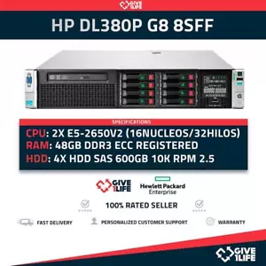 DL380P G8 8SFF 2x E5-2650v2 + 48GB RAM + P420 + 8x 600GB + 8 Caddy + 1.6TB NVMe - Picture 1 of 9