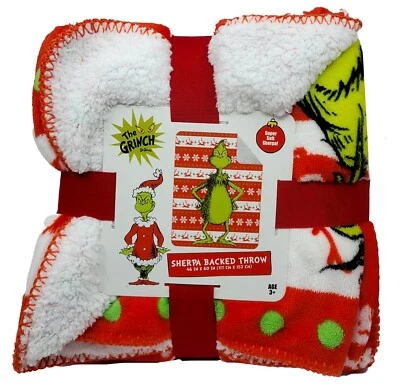Manta Dr. Seuss El Grinch Respaldo Sherpa 46x60 pulgadas Diseño Copo de Nieve Rojo Foto 1 de 4