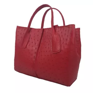 Bolso de hombro rojo de lujo exótico de cuero de avestruz genuino para mujer - Imagen 1 de 13
