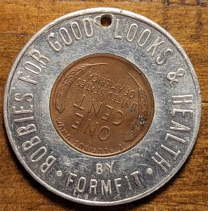 1948 Formfit Bobbies for Good Looks & Health Bra Good Luck Penny Encased Cent - Picture 1 of 4