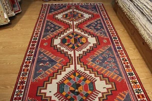 10X5 FT. HANDMADE SHERAZ Traditional Kazak Design knotted red and blue colour. - Picture 1 of 9