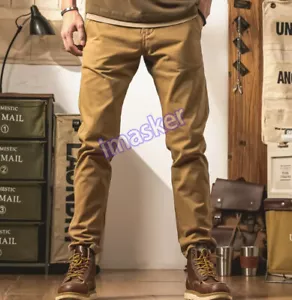 Pantalones informales retro de sarga con ribete de algodón para hombre calce ajustado - Imagen 1 de 26