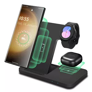 Caricabatteria wireless 3 in 1 stazione di ricarica per Samsung Galaxy S24 S23 Z Flip6 Watch 7 - Foto 1 di 23