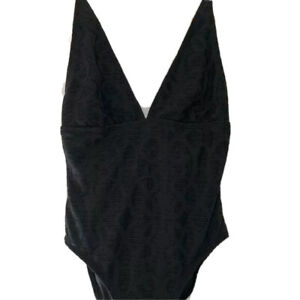 La Blanca Vintage Womens Swimsuit Size 8 Black One Piece Plunging Neckline Swim