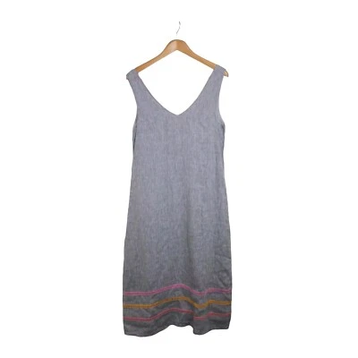 Alessandra Long 100% Linen Dress Size XS Solid Grey Lace Trim Sleeveless - image 1 of 4