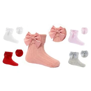 Baby Girls Spanish Ribbon Bow Design Ankle Socks Pink New Infant 0-24 Months - Picture 1 of 11