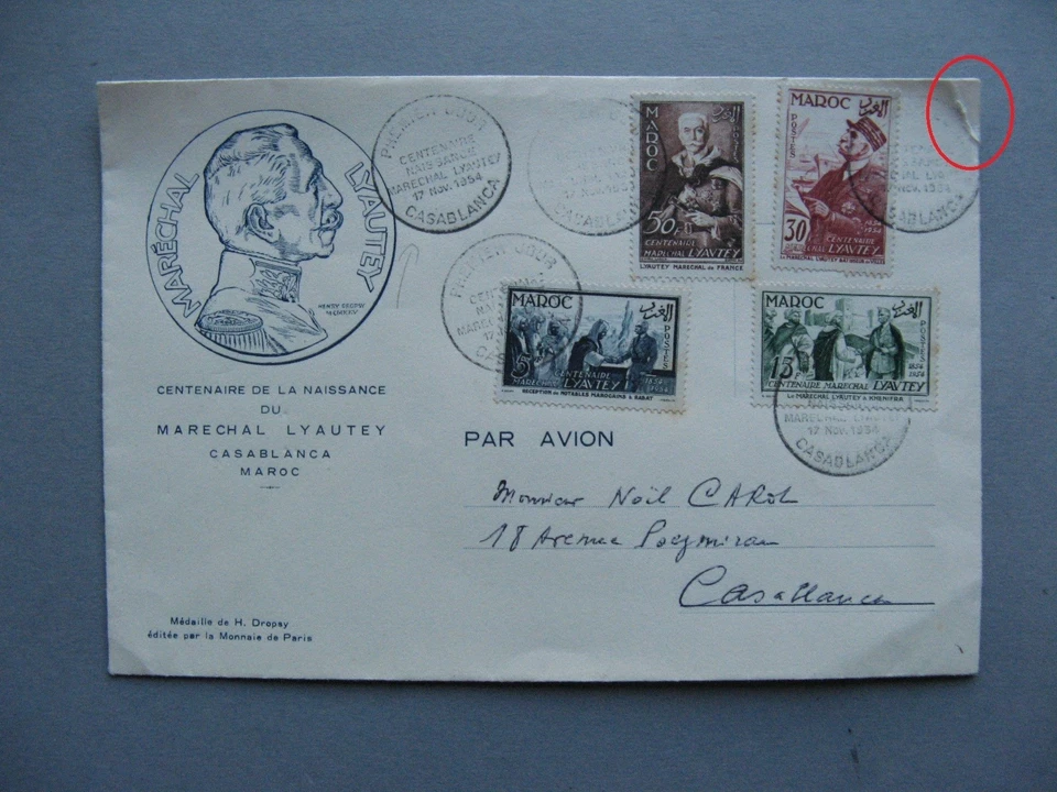 MOROCCO, cover FDC 1954, Marchal Lyauty - Image 1 of 1