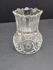 Jarrón de arándano y oro con soporte para palillo de dientes de cristal cortado vintage borde de diente de sierra 3" - Imagen 1 de 10