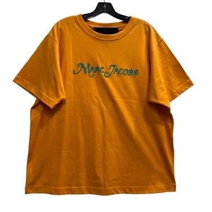 $145 NWT Marc Jacobs Orange Blue Beaded Logo T-Shirt size XL - Picture 1 of 7