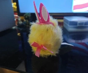 Dan Dee Palm Pet Yellow Baby Chick Chirping Toy With pink Bunny Ears 3” Works - Picture 1 of 3