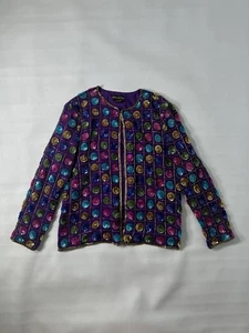 Vintage Like Leslie Fay Evenings Womens Sequin Polkadot Jacket Size L Purple - Picture 1 of 16