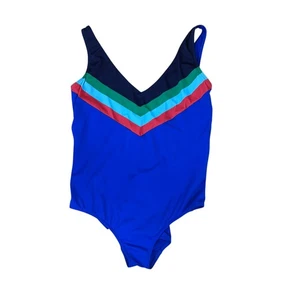 Boden Halter One-Piece Swimsuit Blue Multicolor Chaviron Pattern Band Sz 20-22L - Picture 1 of 10