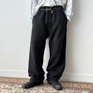 1970s Vintage French Workwear Cotton Leather Heavy Suspender Pants Size 52 - Picture 1 of 8