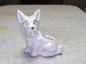 VINTAGE ALTER SCHOTTISCHER TERRIER HUND BLUMENÜBERTOPF KUNSTKERAMIK FLACHER TONBODEN - Bild 1 von 5